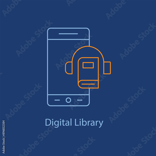 Digital Library Icon - Online Books, E-library, Digital Reading with editable stroke.