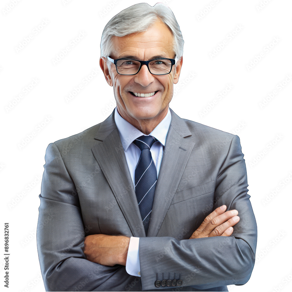 Senior executive standing with eye glasses on transparent background Senior executive standing with eye glasses on transparent background