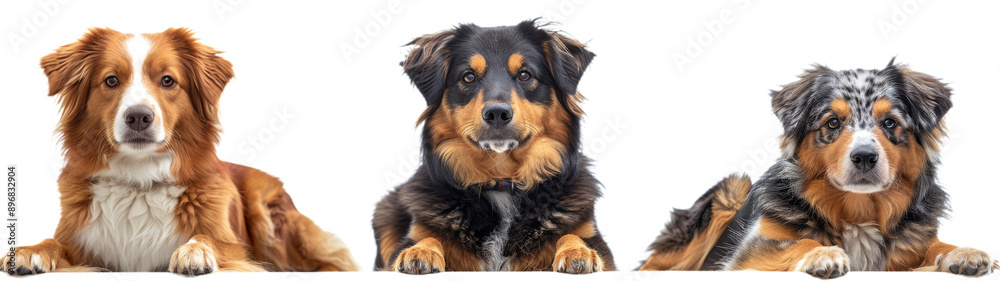 Three Australian Shepherd Dogs Laying Down Facing Forward Three Australian Shepherd Dogs Laying Down Facing Forward