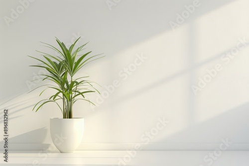 Modern Indoor Plants in Sunlit Room, Stylish indoor plants in minimalist white pots, illuminated by natural sunlight, perfect for modern home decor and interior design. 