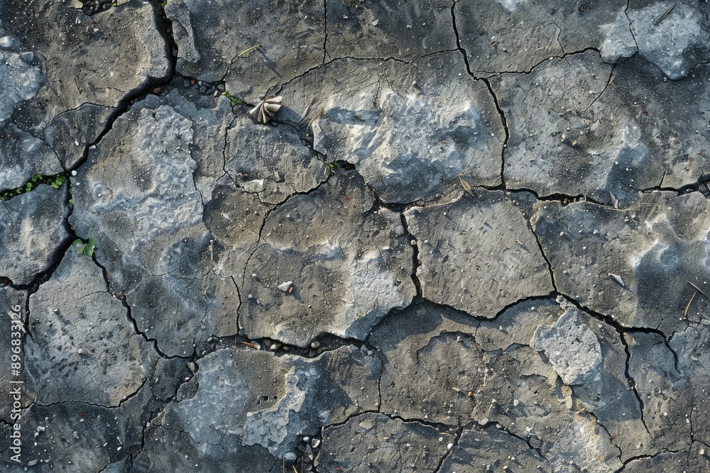 Cracked Earth Surface with Scattered Debris and Small Plants Cracked Earth Surface with Scattered Debris and Small Plants