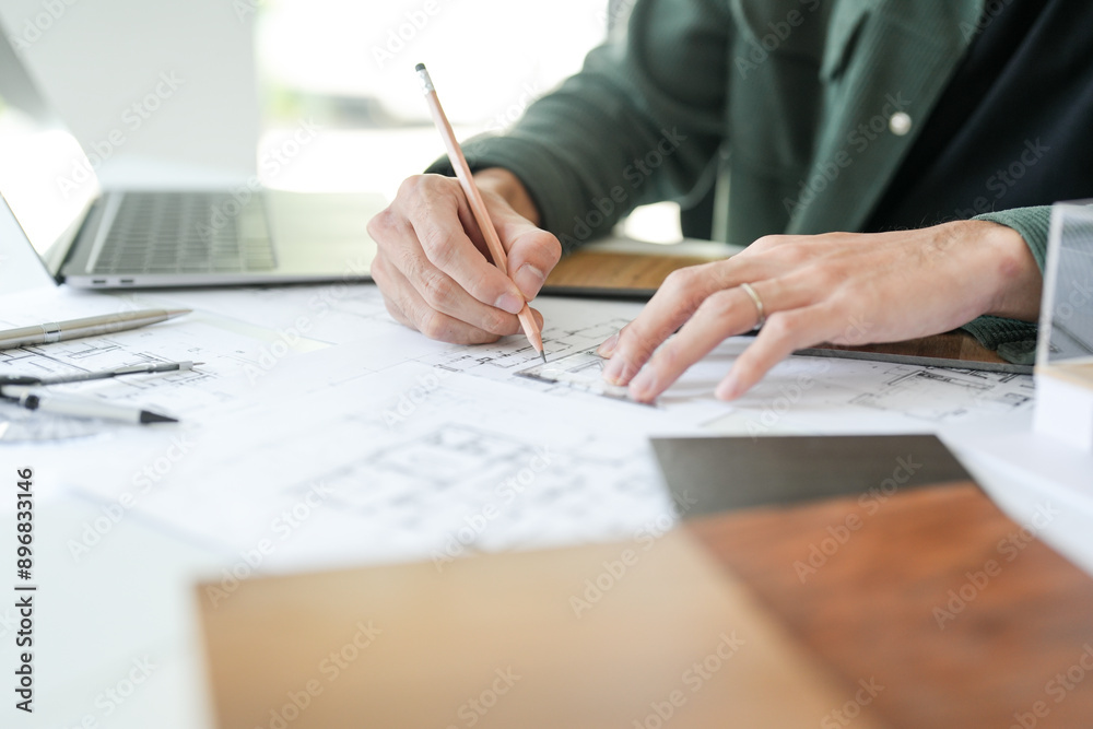 Architecture interior Asianman Creative project plan designer home and Choose interior materials drawing interior on blueprint. Architecture interior Asianman Creative project plan designer home and Choose interior materials drawing interior on blueprint.