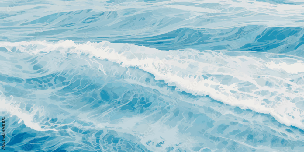 Fototapeta premium Watercolor surface ocean water wave, seamless blue water ocean wave background. Blue water ocean surfing wave.