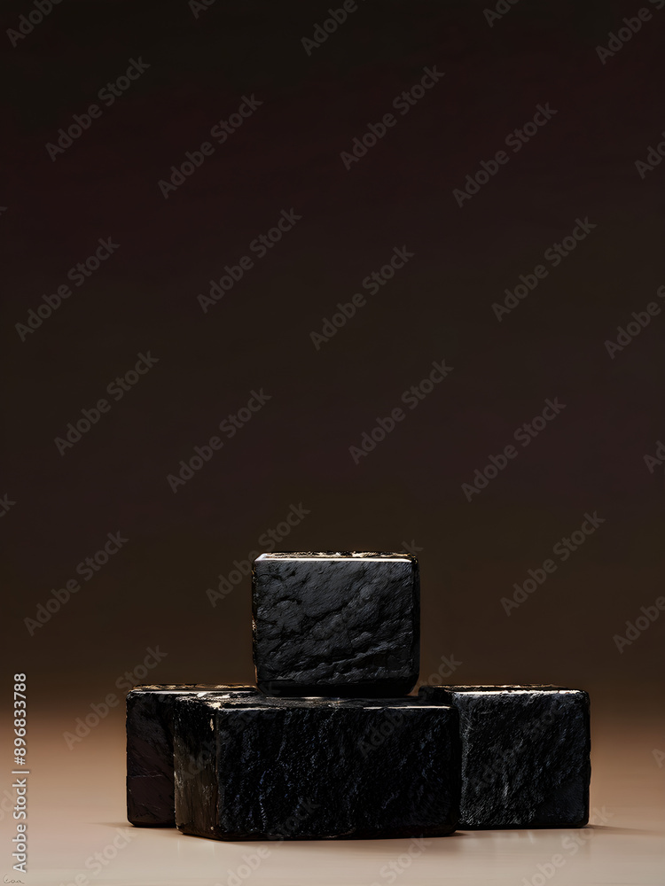 Cubes of coconut coal reflected on mirror on light brown background
Cubes of coconut coal reflected on mirror on light brown background