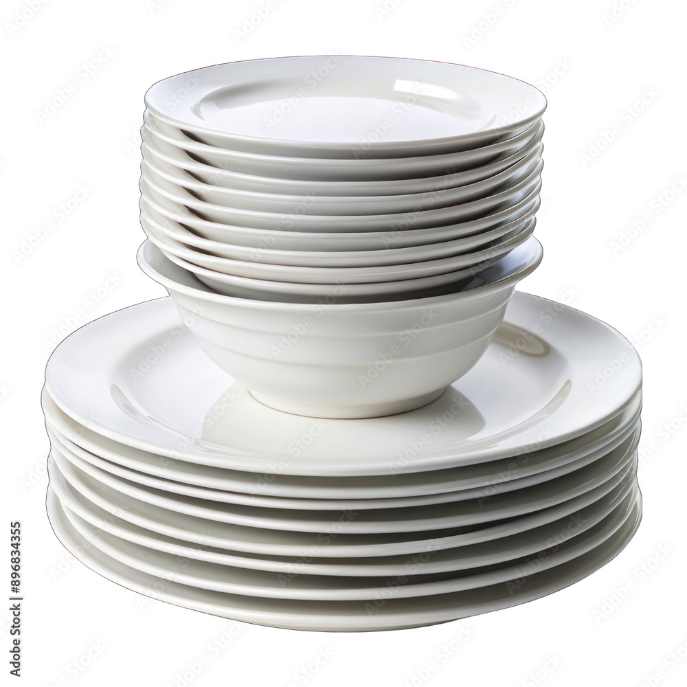 Stack of empty white plate isolated on transparent background Stack of empty white plate isolated on transparent background