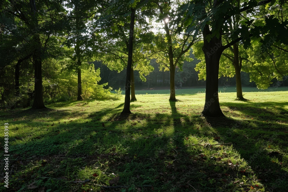 Enigmatic shadows of trees cast on a vibrant green field, Enigmatic shadows cast by the trees Enigmatic shadows of trees cast on a vibrant green field, Enigmatic shadows cast by the trees