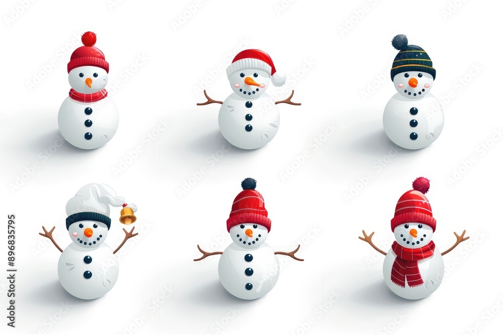Six Cheerful Snowmen in Various Winter Attire