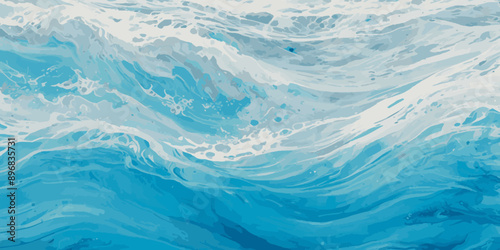 Beautiful soft blue sea water, ocean wave background. Soft blue and white hand printed creative marble texture ocean background