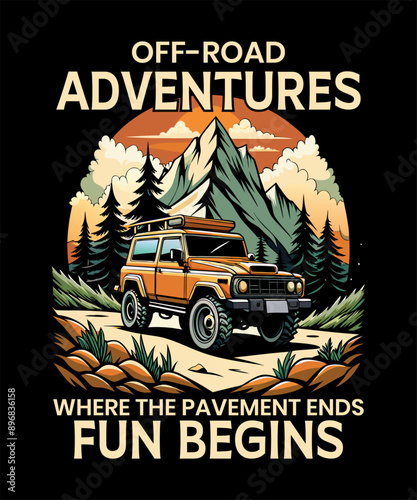 Off-road Car T-Shirt Design Vector Art & Illustration photo