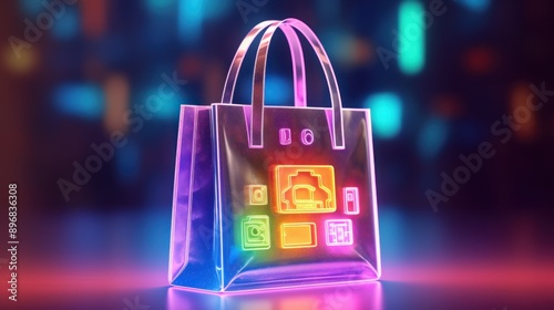 Neon Shopping Bag With Social Media Icons