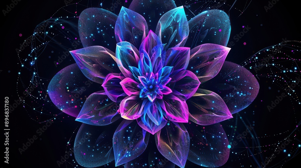 A highly detailed and gorgeous neon flower design in fluorescent colors made with luminiferous dots in fluorescent colours ranging from vibrant neon blue to vibrant neon purple A highly detailed and gorgeous neon flower design in fluorescent colors made with luminiferous dots in fluorescent colours ranging from vibrant neon blue to vibrant neon purple