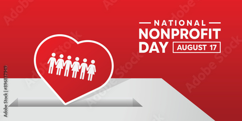 National Nonprofit Day. Heart and people. Great for cards, banners, posters, social media and more. Red background.