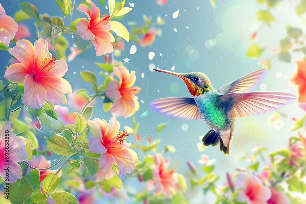 Birds with flowers and leaves Birds with flowers and leaves
