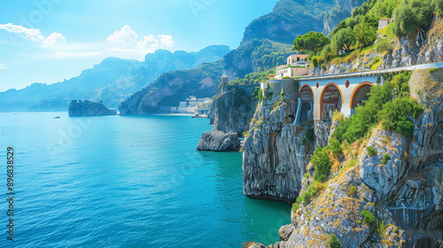 Landscape with the city of Atrani at the famous Amalfi Coast photo