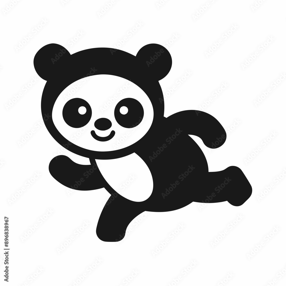 Cute panda running Silhouette white background. Cute panda running Silhouette white background.