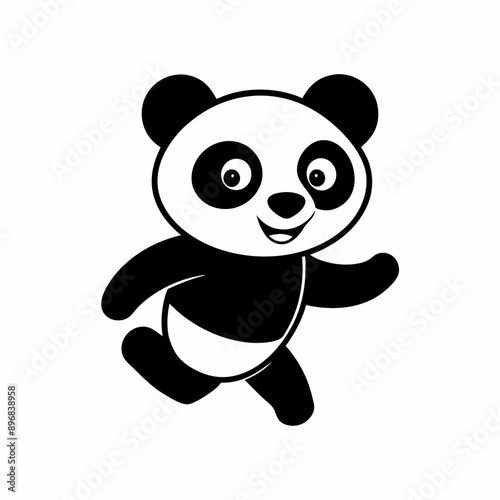 Cute panda running Silhouette white background.