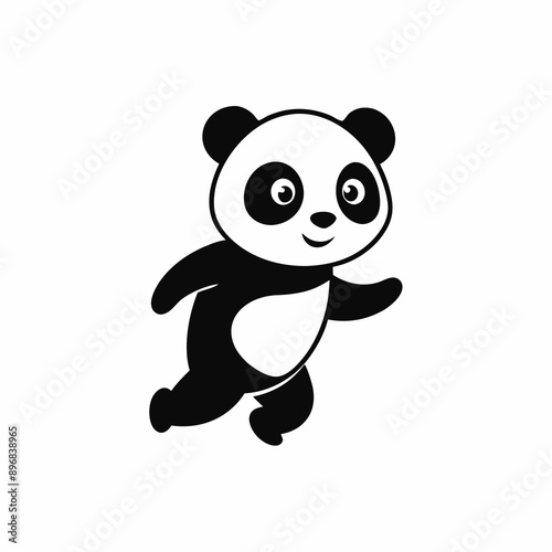 Cute panda running Silhouette white background.