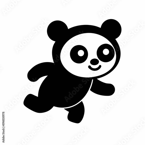 Cute panda running Silhouette white background.