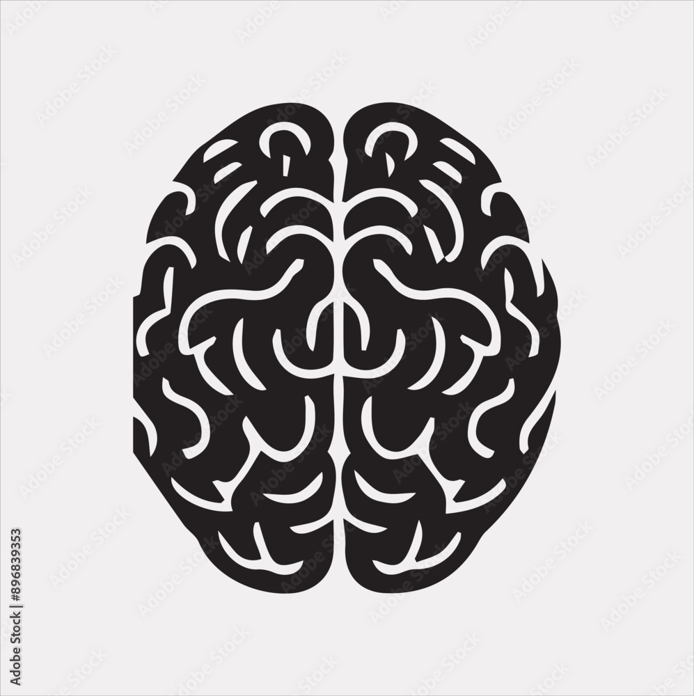 A Brain black & white silhouette vector on a white background A Brain black & white silhouette vector on a white background