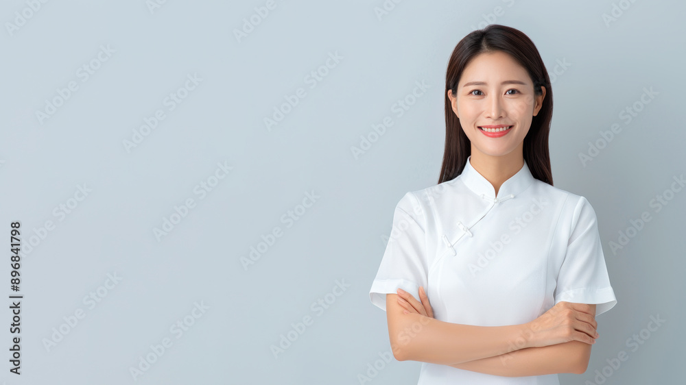 Chinese female smile in traditional culture dress cheongsam, ethnicity Chinese female smile in traditional culture dress cheongsam, ethnicity