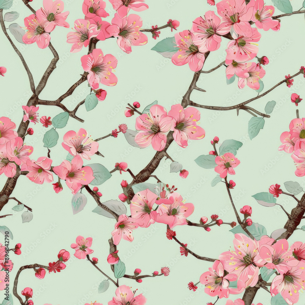Tile pattern featuring cherry blossoms Tile pattern featuring cherry blossoms
