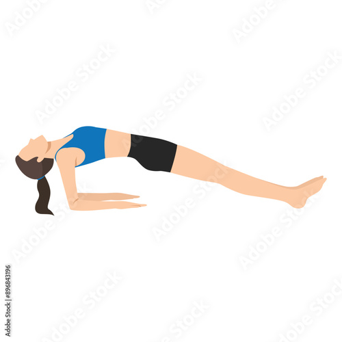 Woman doing Upward Plank Pose Forearms or Kona Purvottanasana yoga exercise. Flat vector illustration isolated on white background