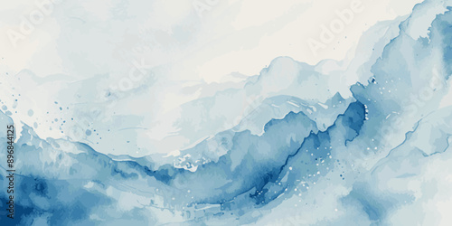 Vector watercolor ocean wave line blue and white background. Ocean sea art with natural template. Seamless soft blue ocean pattern wave water background.