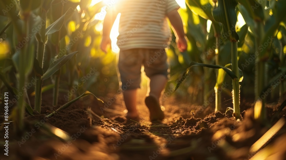 A child walks through a cornfield at sunset, the sun casting a warm glow on the scene. The image is filled with warmth and innocence. A child walks through a cornfield at sunset, the sun casting a warm glow on the scene. The image is filled with warmth and innocence.