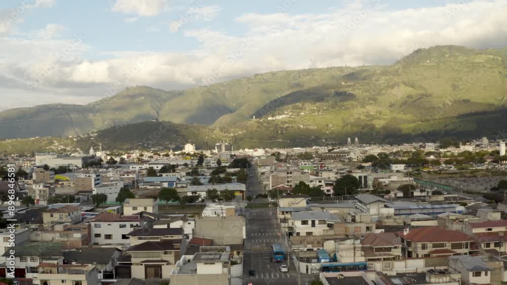 Panoramic drone shot of the city Ibarra, Ecuador