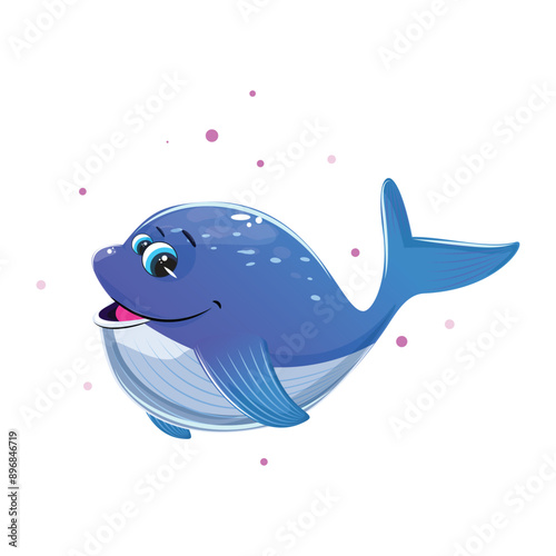Cartoon sea animal wale character showing friendliness and joy. Marine life