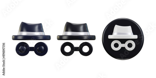 Incognito mode icon set 3d rendering vector illustration