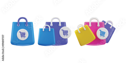 3d shopping bag icon set concept of shopping cart icon and online shopping vector icon illustration
