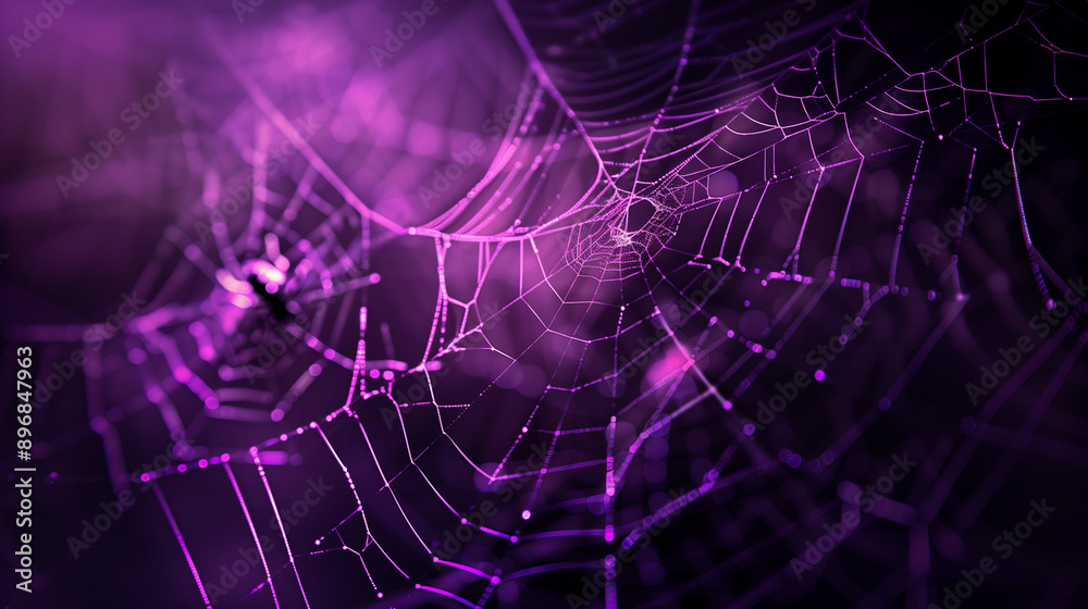 Spider web with glowing purple lights, spooky Halloween decoration Spider web with glowing purple lights, spooky Halloween decoration