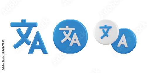 Language translator symbol of language education icon 3d rendering vector illustration set