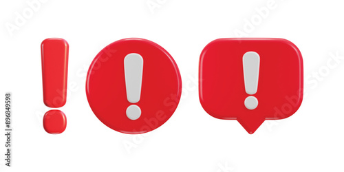 3d exclamation sign and message warning or danger risk message alert problem icon illustration set