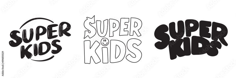 Collection of Super Kids text lettering. Hand drawn vector art. Collection of Super Kids text lettering. Hand drawn vector art.
