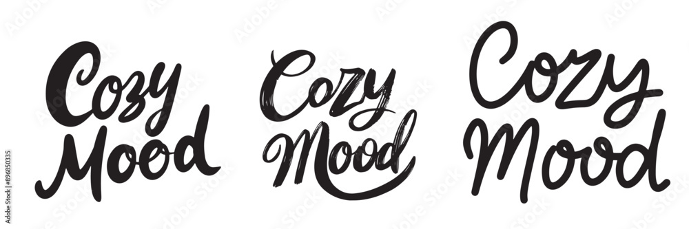 Collection of Cozy Mood text lettering. Hand drawn vector art.