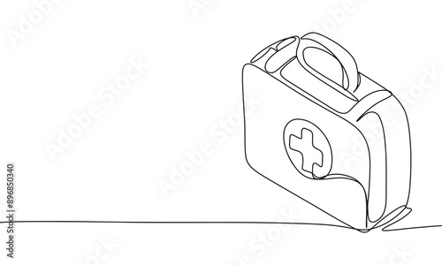 First Aid Box one line continuous. First Aid Box line art. Hand drawn vector art.abstract, accident, aid, art, assistance, background, banner, box, briefcase, care, case, closeup, concept, continuous,