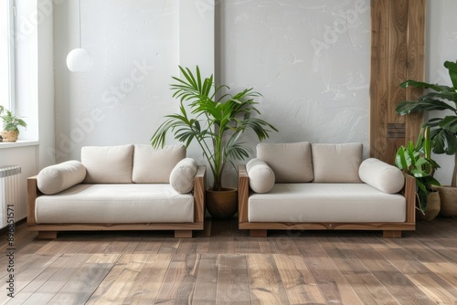 Interior of living room with white sofa