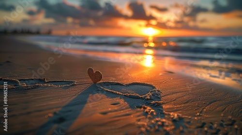 Affection expressed in sand at sunset