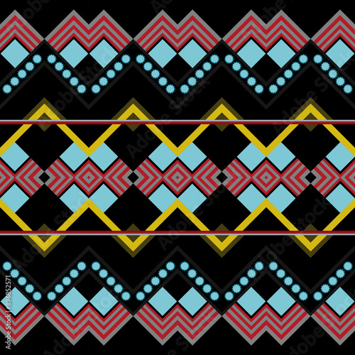 Red and blue Thai pattern on black background