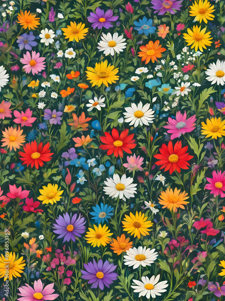Wildflower meadow background with a colorful palette Wildflower meadow background with a colorful palette