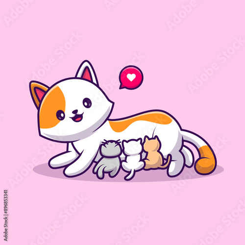 Cute Mother Cat Breastfeeding Kitten Cartoon Vector Icon 
Illustration. Animal Nature Icon Concept Isolated Premium
Vector. Flat Cartoon Style