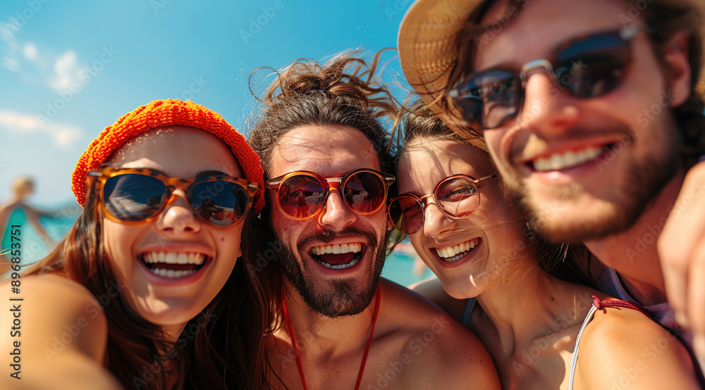 Lighthearted outdoor friendship moment with three individuals, highlighting a curly-haired girl with sunglasses and two bearded men, on a bright day with a natural greenery background. Lighthearted outdoor friendship moment with three individuals, highlighting a curly-haired girl with sunglasses and two bearded men, on a bright day with a natural greenery background.