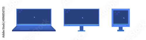 Set of computer and technology devices. Monitor and notebook vector illustrations