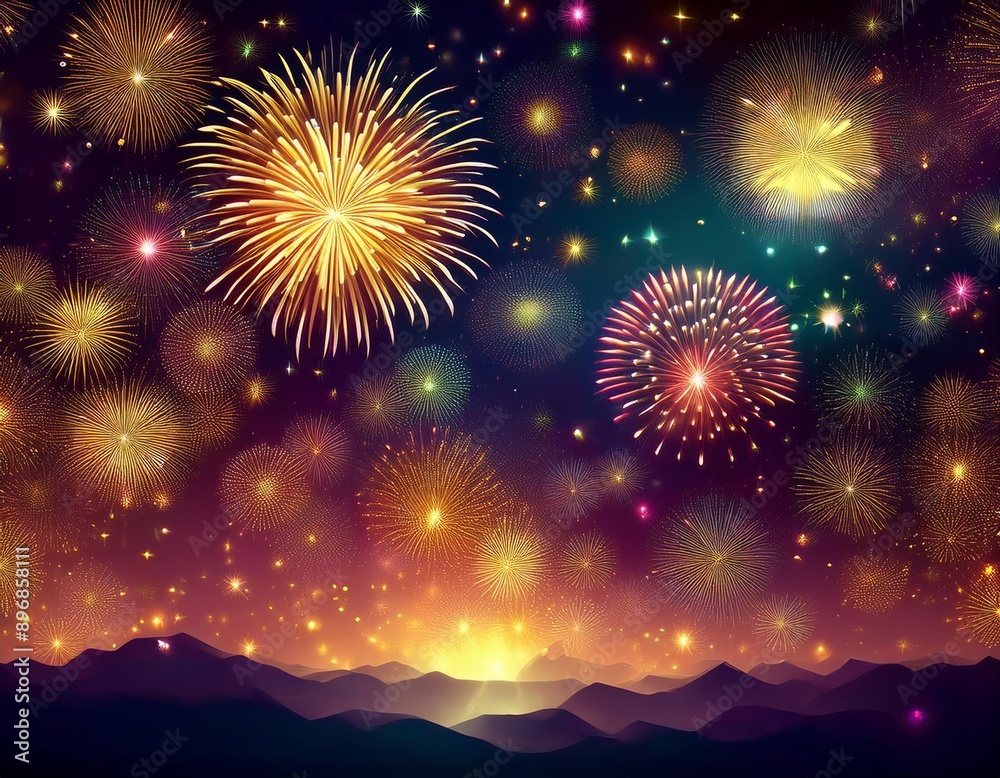 Fototapeta premium 花火が豪華絢爛に彩る夜空