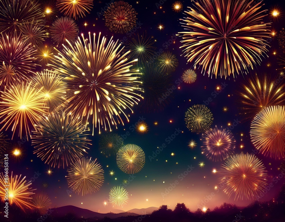 Naklejka premium 花火が豪華絢爛に彩る夜空