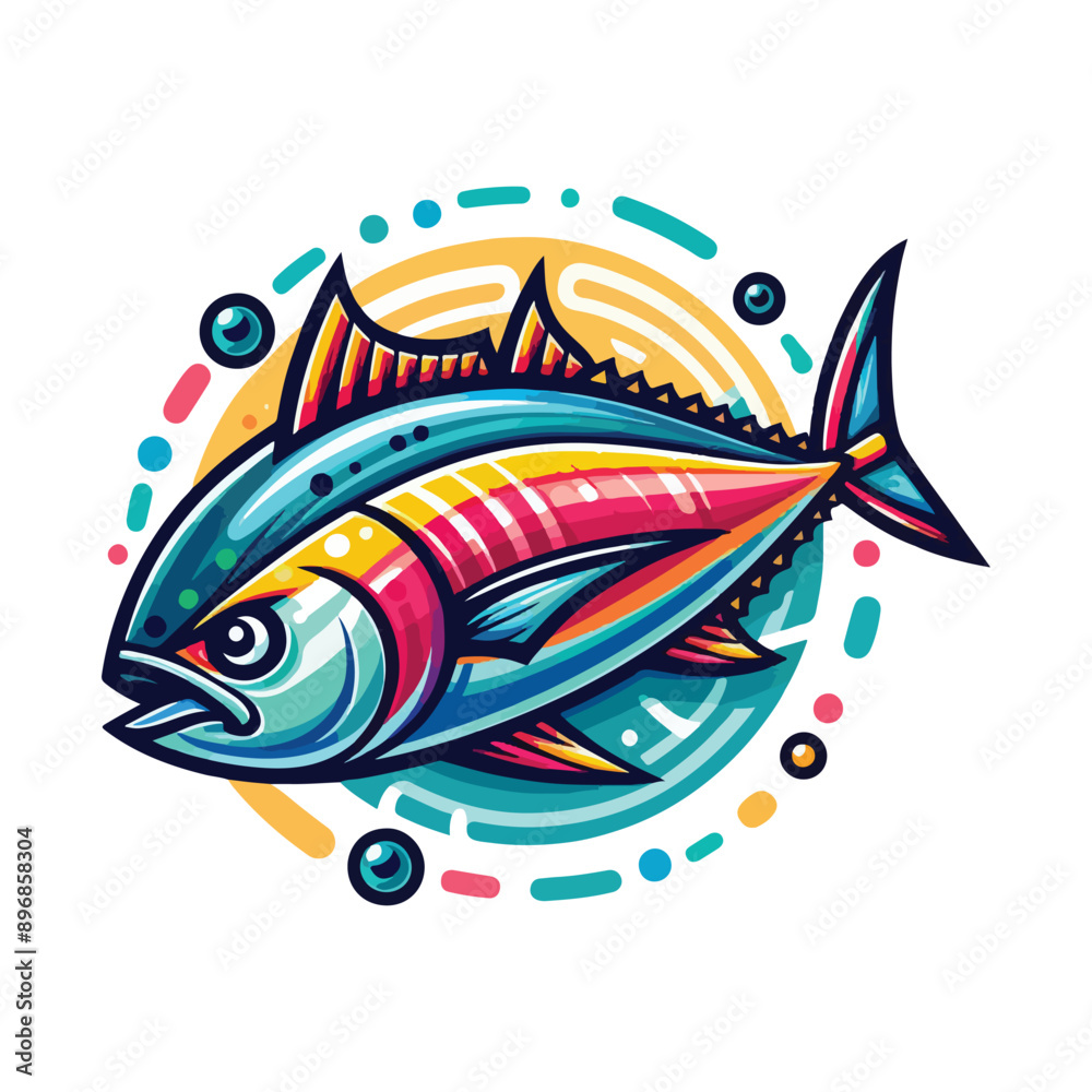 Obraz premium Animal tuna fish cartoon vector art. Sea marine decor creative artwork.