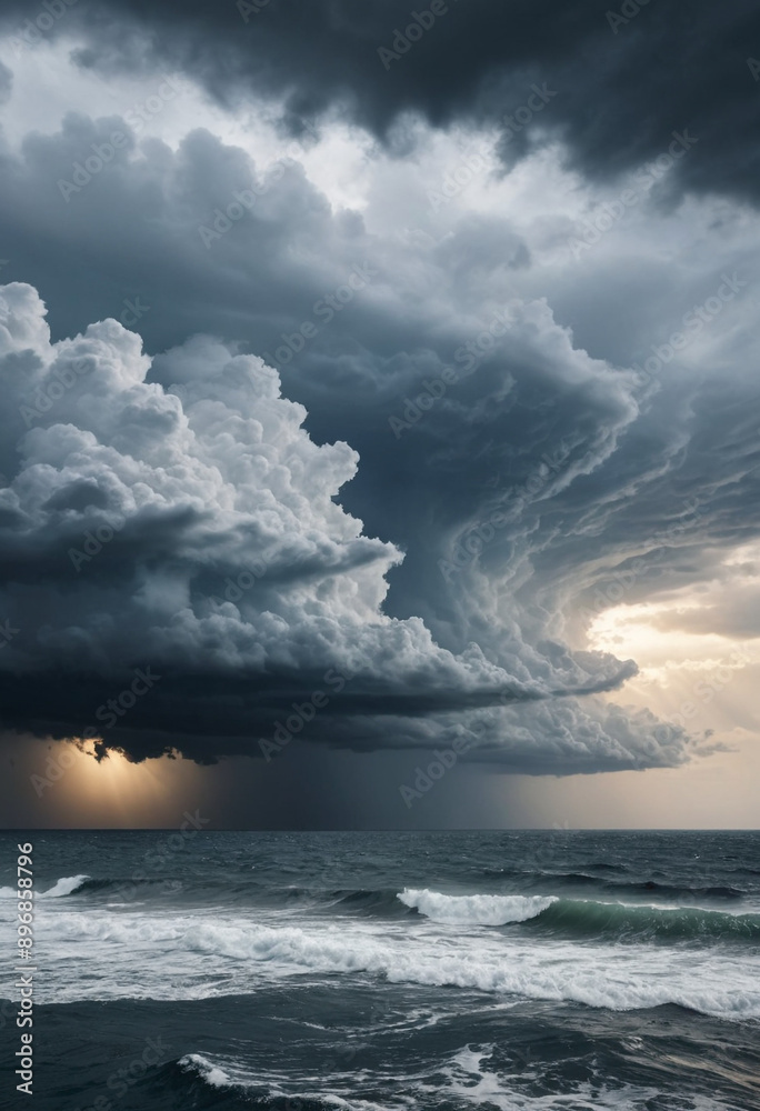 Obraz premium A dramatic storm brewing over a vast ocean. 
