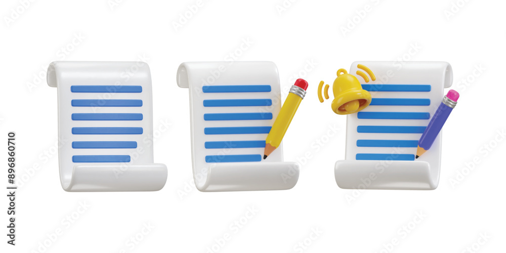 Paper bill and pencil icon set 3d rendering vector illustration Paper bill and pencil icon set 3d rendering vector illustration
